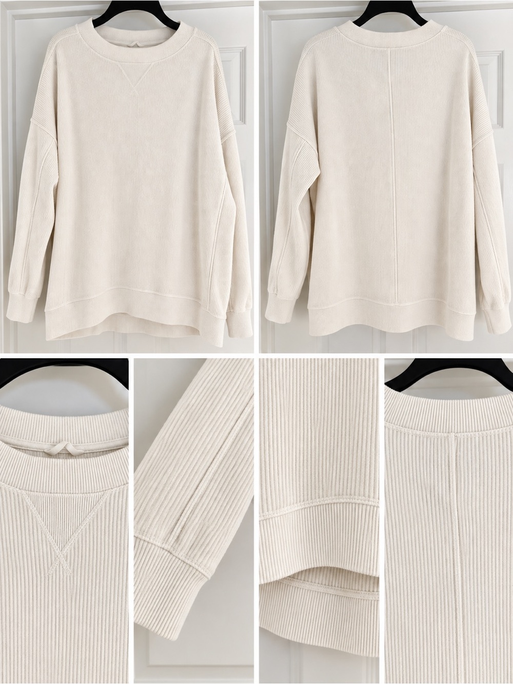 aerie Cream Ribbed Crewneck Sweatshirt
